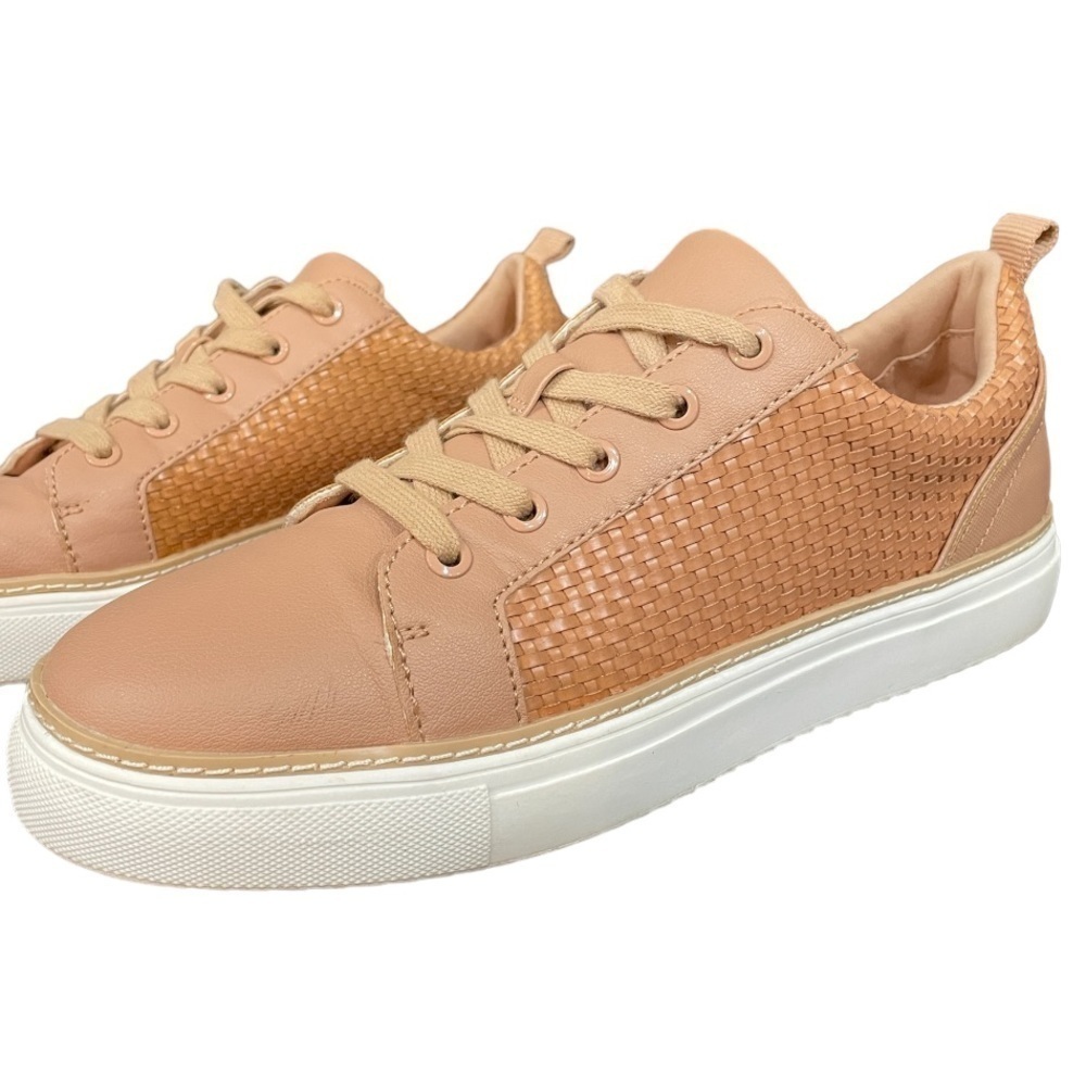 Woven Panel Platform Sneakers Light Tan Nude Blush Pink Undertones Susina Monika